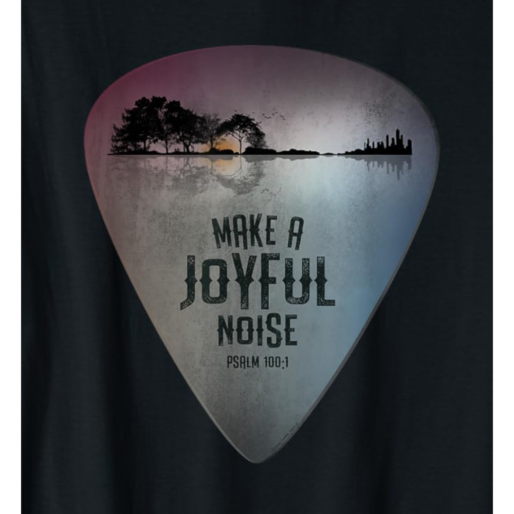 T shirt for Mens Guitar Lake Reflections Make a Joyful Noise Bible Verse Graphic Tee Casual Tops Clothes Short sleeve cool