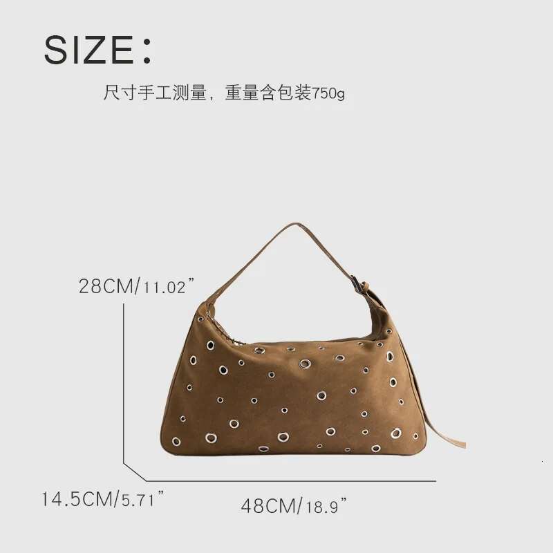 Rivets Handbag Underarm Street Trend Punk Wide Strap Women's Shoulder Bag Large Faux Suede Ladies Hand Bag Bolsos
