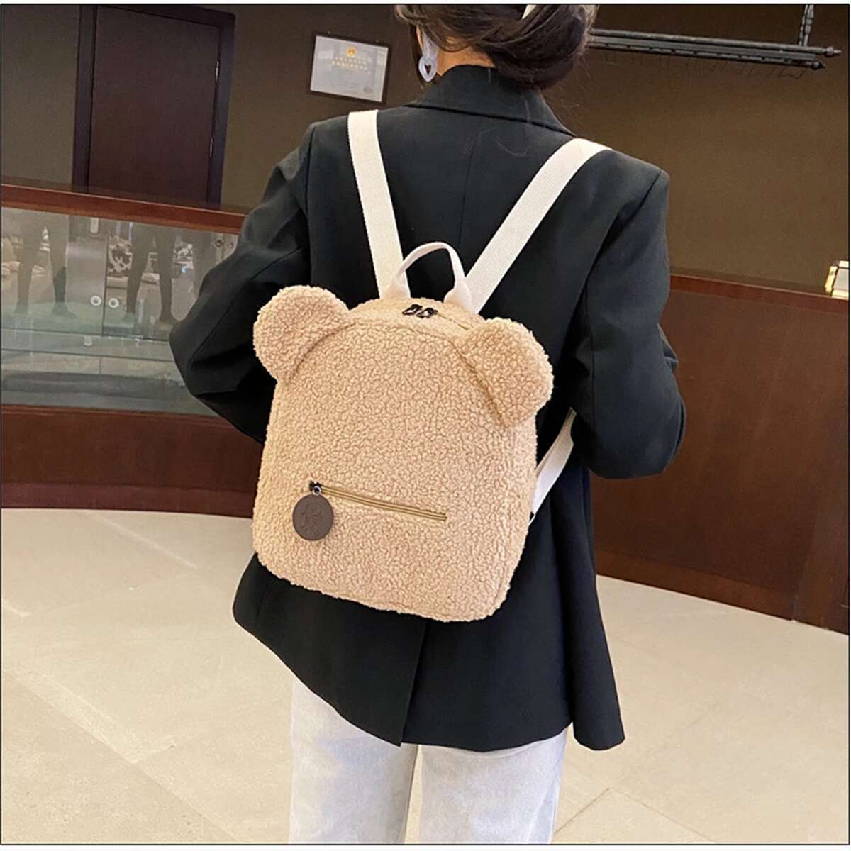 Women's Cute Shaped Shoulder Backpack Personalised Bear Backpacks Portable Children Shopping Rucksacks-LJX