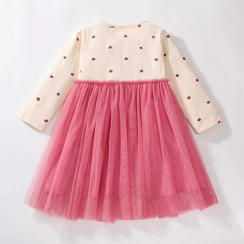 Childrens clothing childrens clothing autumn 2024 cotton baby clothing long sleeves floral mesh dress 2-7 years W250326