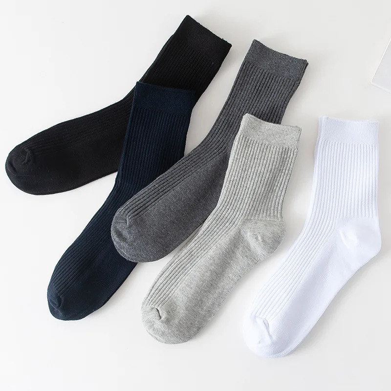 10Pairs Mens Socks Cotton Man Black White Business Casual Breathable Stripes Double Needle Male Socks High Quality 250321