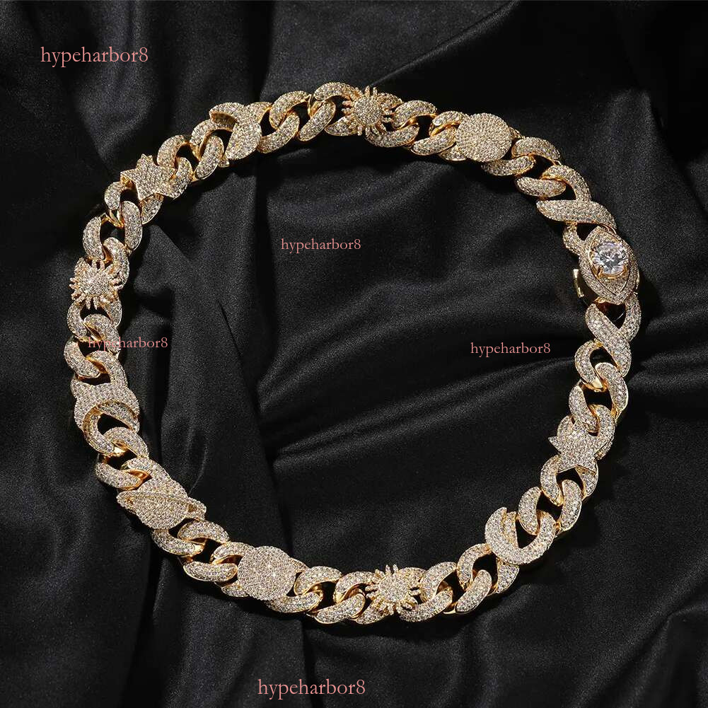 16mm Hip Hop Sun Star Eye Moissanite dias Cuban Chain Necklace Bracelets Gold Plated 5A Zircon Men Jewelry Set for women men