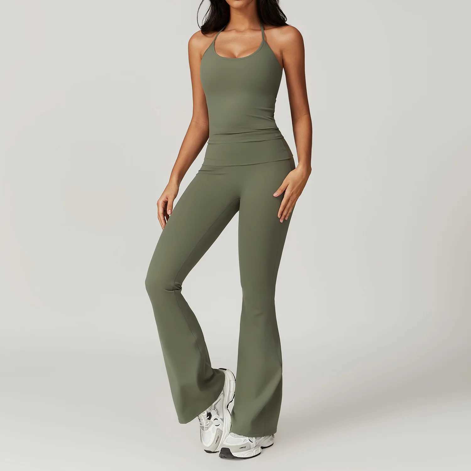 Yoga Set 2PCS Womens Sportswear Gym Sportswear Flared Trouser Fitness Bra Crop Top Sportswear Tracksuits W250326