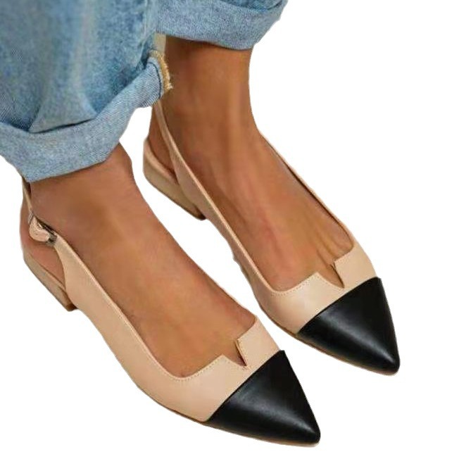 designer shoes 2025 women's shoes for spring and summer, pointed toe flat sole, single shoes color-blocked large sizes 40-43 women's shoes w