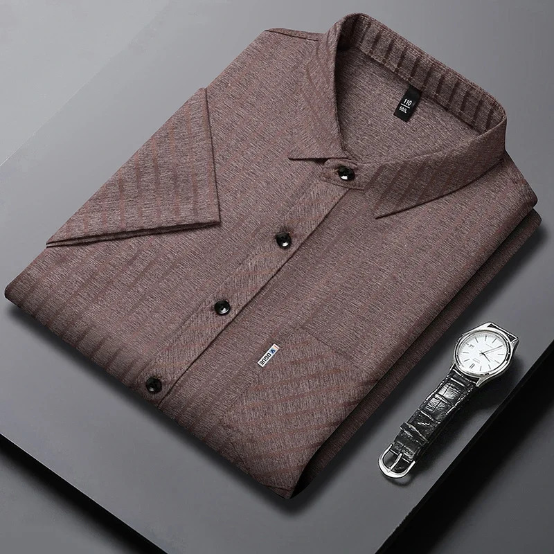 mens business casual short sleeved printed shirt wrinkle resistant comfortable without ironing all season top 250326