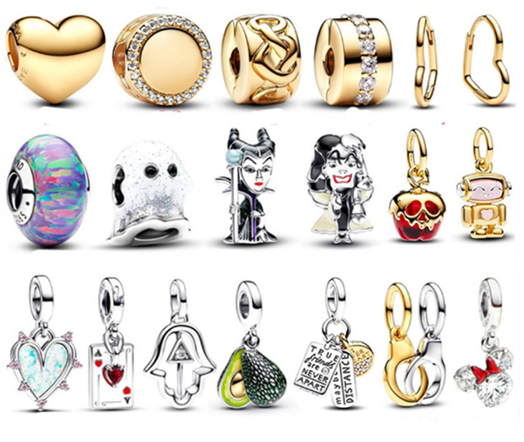 New 925 Silver Personality DIY Silver Beaded Love Minnie Playing Card Skull DIY Bead Pendant