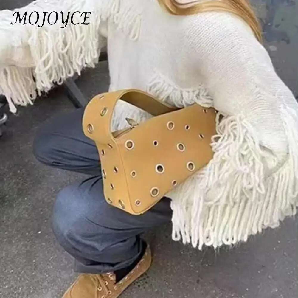 Women PU Eyelet Fashion Underarm Large Capacity Stylish Armpit Top Handle Motorcycle Style Shoulder Bag