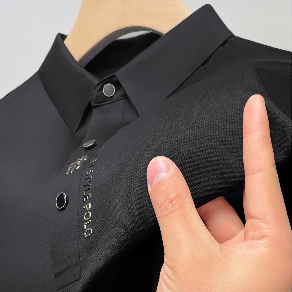 Ice Silk Polo Shirt Short Sleeved Letter Printing Tshirt 2024 Summer Mens Clothing Highgrade Shirts 250311