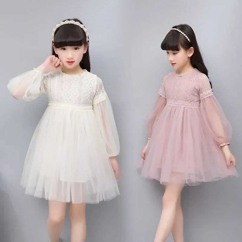 Girls long sleeved princess dress childrens spring and summer lace chiffon fashionable fluffy gauzy dress childrens clothing for 3-14 years old W25032