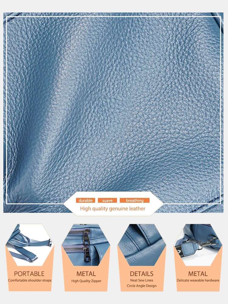 Zency Genuine Leather Women's Fashion Backpack High Quality School Travel Shoulder Bags Satchel Rucksack Multifunctional Pockets