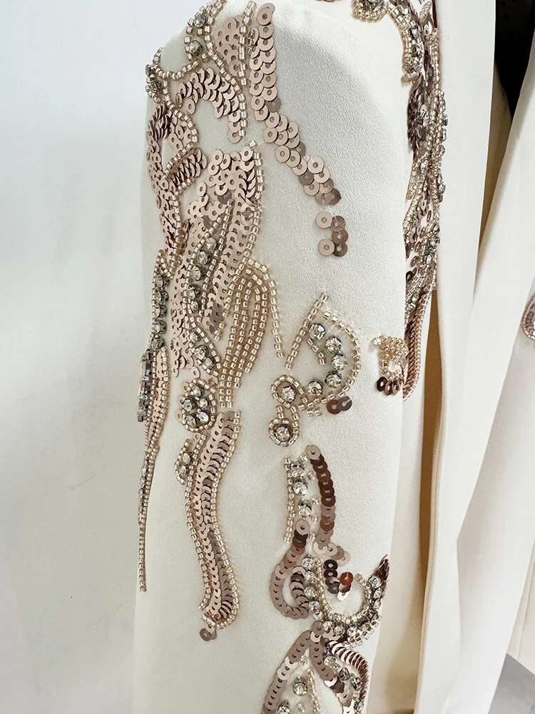 HIGH STREET Newest Fashion 2024 Designer vestido Women's Shawl Collar Beaded Draped Blazer Dress