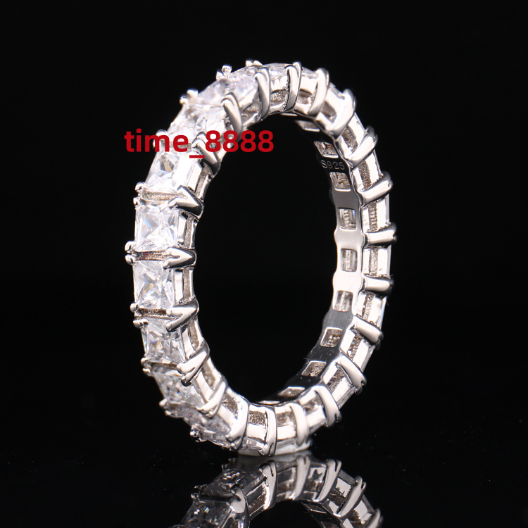 Rhodium Plated Bride Jewelry S925 Silver Eternity Diamond Engagement Tennis Ring Cubic Zirconia Wedding Baguette Band Ring