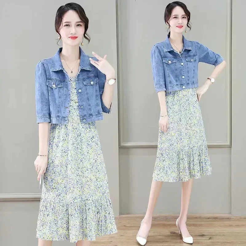 Womens denim jacket womens small shawl Jaqueta jeans mid sleeved cardigan wool sweater 250318