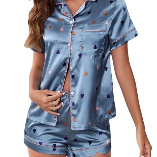 Selling women's sexy clothing printed sets for spring and summer comfortable home short sleeved shorts