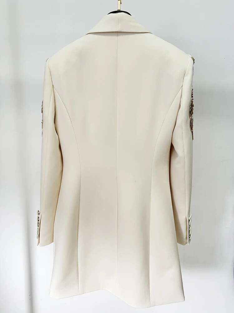 HIGH STREET Newest Fashion 2024 Designer vestido Women's Shawl Collar Beaded Draped Blazer Dress