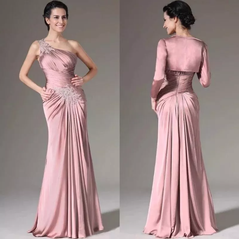 Elegant One Shoulder Mother Of The Bride Dresses With Jacket Pleats Pink Mermaid Wedding Guest Gown 2025 Groom Mom Long Chic Formal Wear