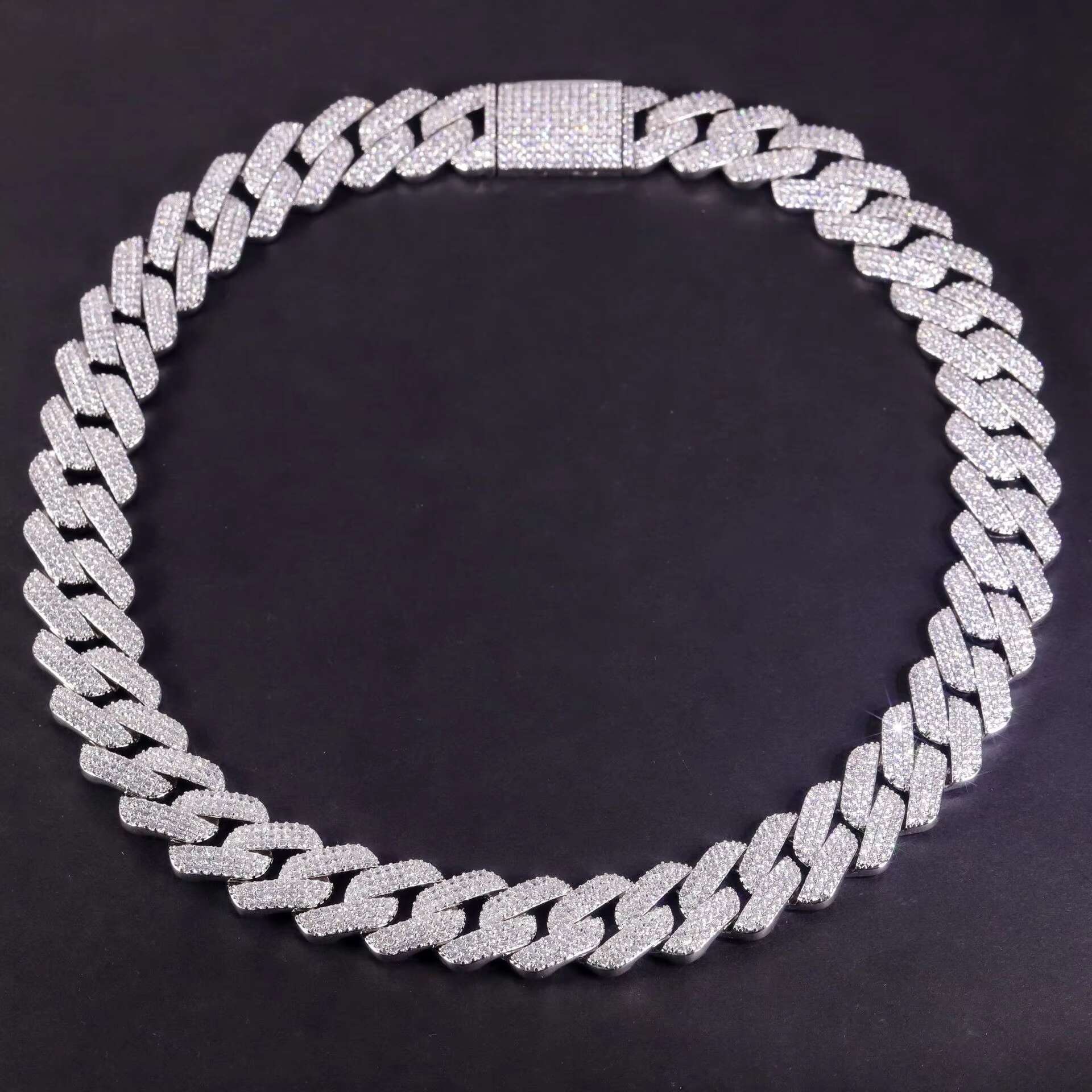 Customized High Quality Hip Hop 15mm 3 Rows 925 Sterling Silver Moissanite Cuban Link Chain for Men