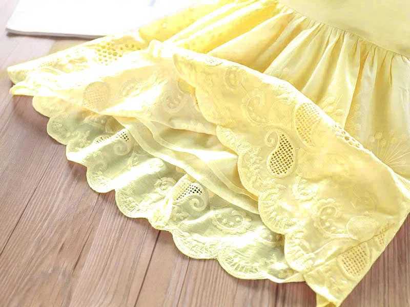 2025 New Girl Dress Childrens Summer Cotton Embroidered Hollow Dress Baby Clothing Cute Ruffle Round Neck Tank Top W250326