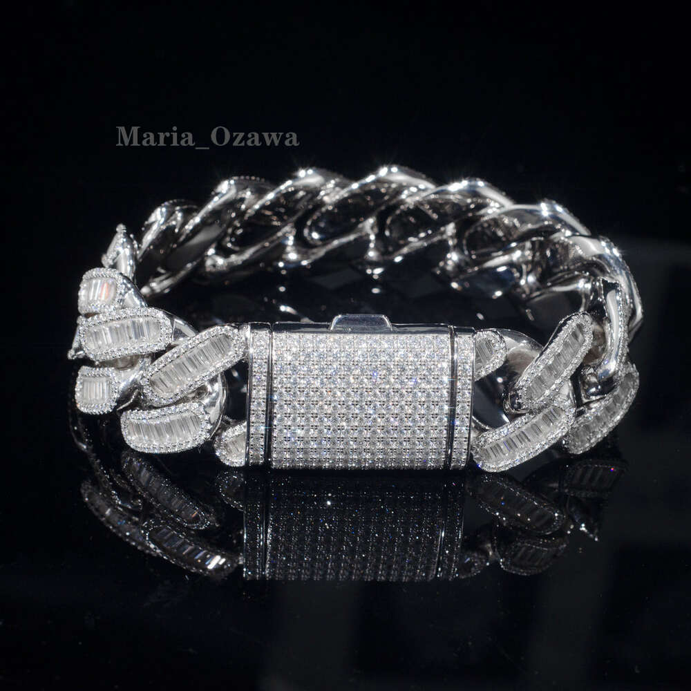 Hip Hop Jewelry 24mm Baguette d Color Vvs Moissanite 925 Silver Iced Out Miami Cuban Link Bracelet