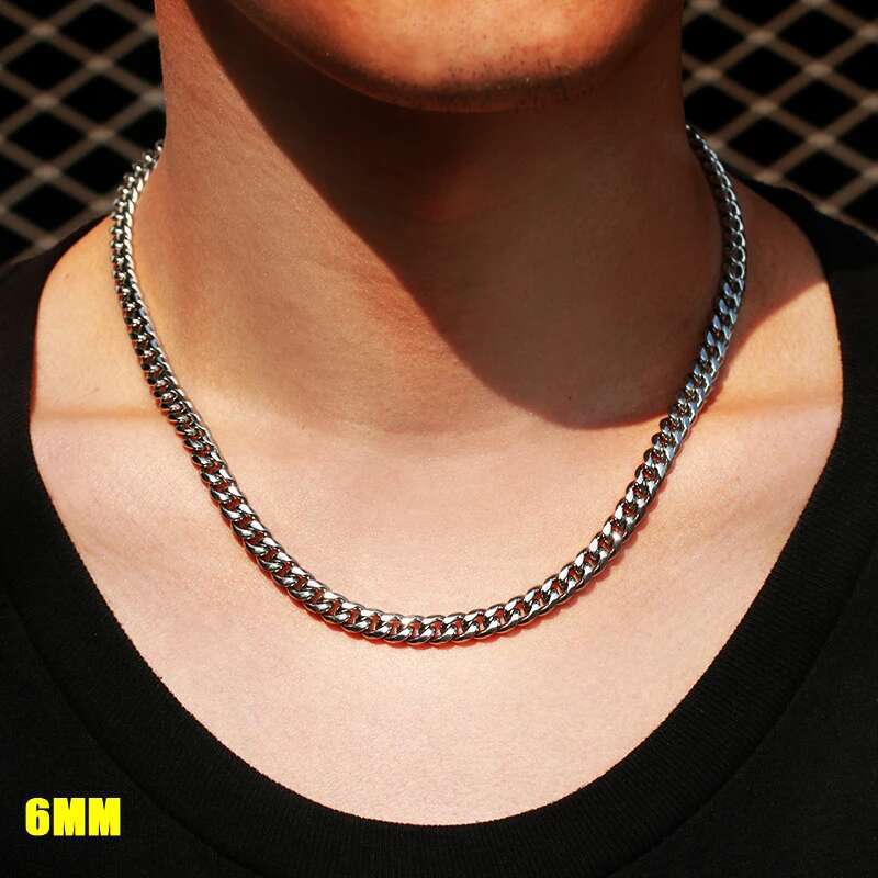 TUHE 6mm -14mm Wide Chains Necklaces Stainless Steel Cuban Link Chain For Men Hip Hop Jewelry