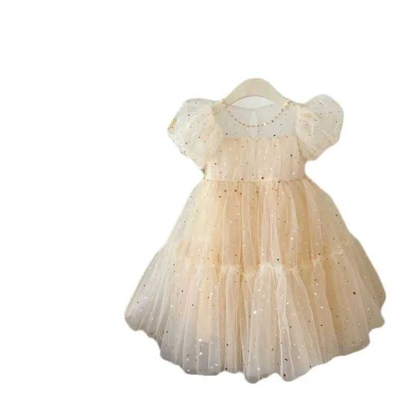 Summer dress for girls elegant dress for girls baby bubble sleeves mesh sequin dress temperature princess Par short sleeved dress W250326