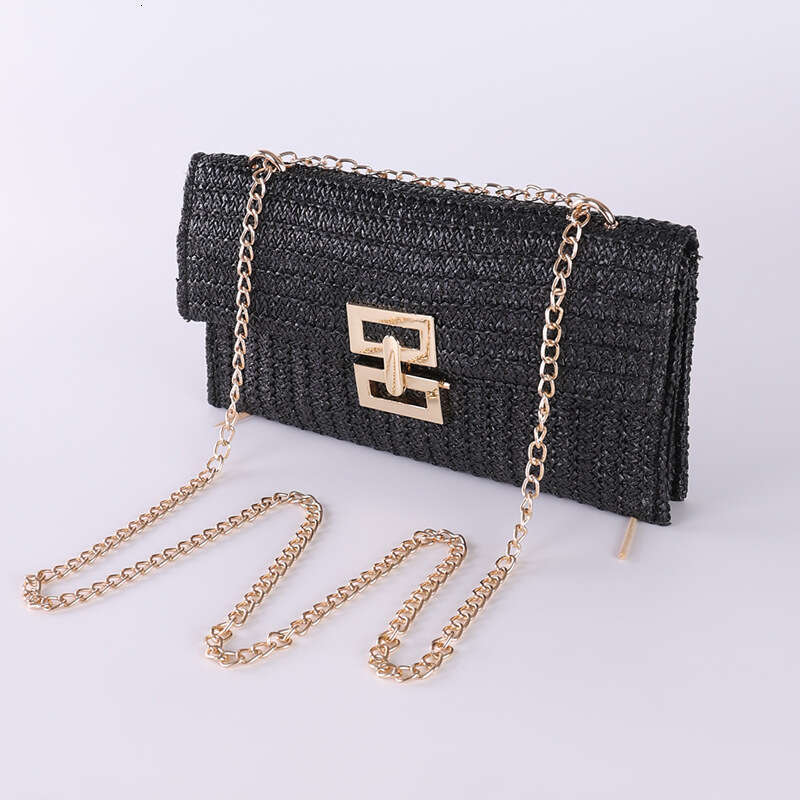 f1 2024 New Vacation Style Multi compartment Chain Flip Lock Straw Woven Single Shoulder Women's Bag