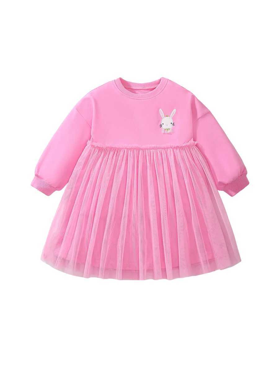Spring/Autumn 2025 European and American Sled Girl Long Sleeve Mesh Dress 2-7 Year Childrens Cotton Princess Dress W250326