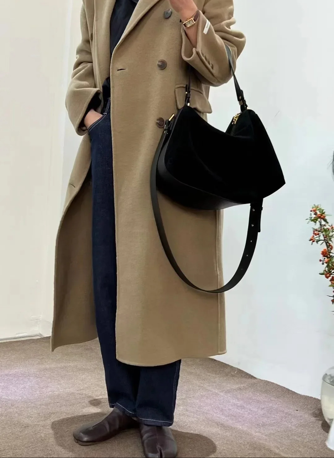 2024 Winter Matte Suede Leather Tote High-End All-Match Cowhide Pillow Shoulder For Women Chic Large Ladies Hand Bag Black