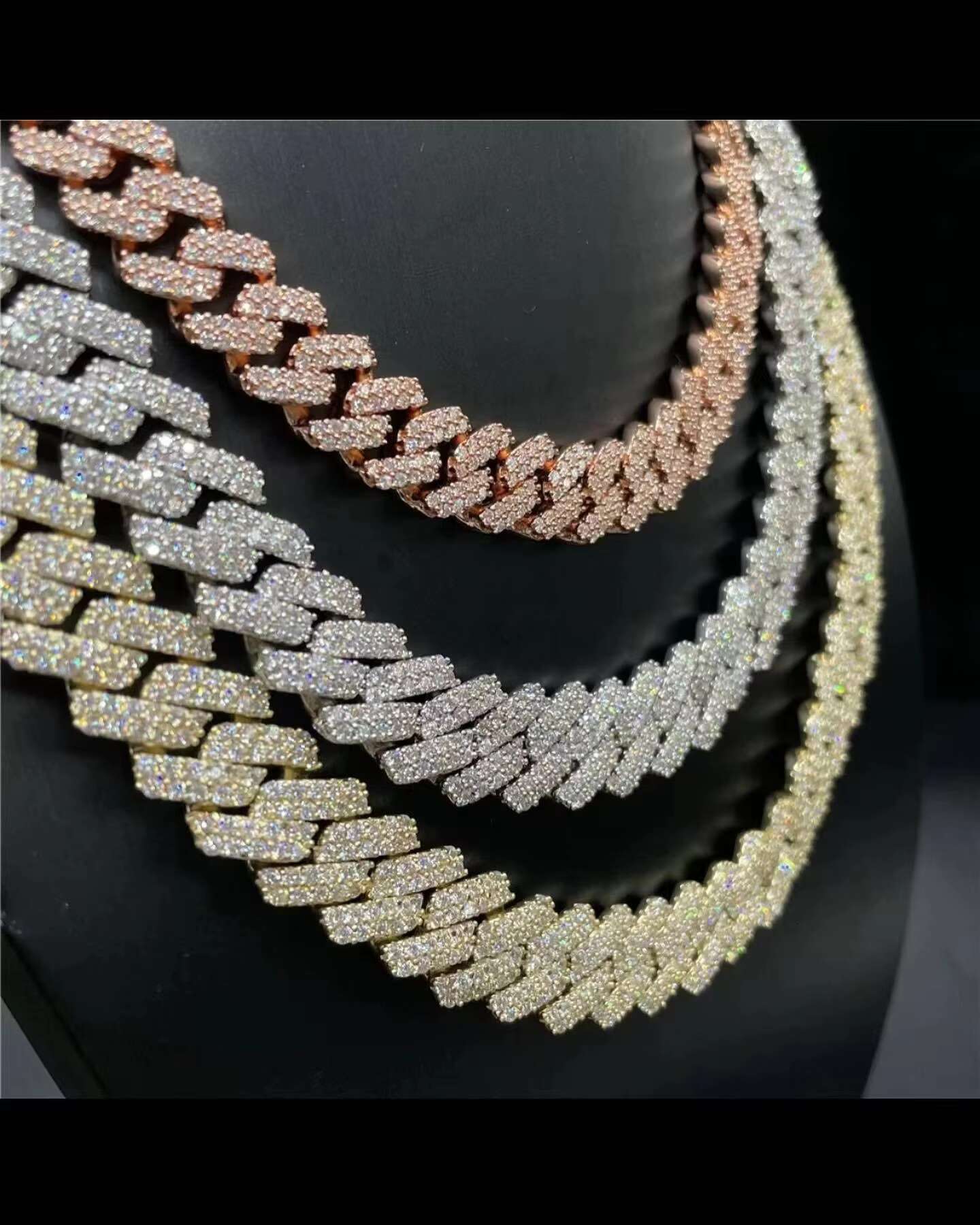 Sterling Silver Hip Hop Moissanite Cuban Link Chain VVS Moissanite Tennis Chain Thick Miami Moissanite Necklace
