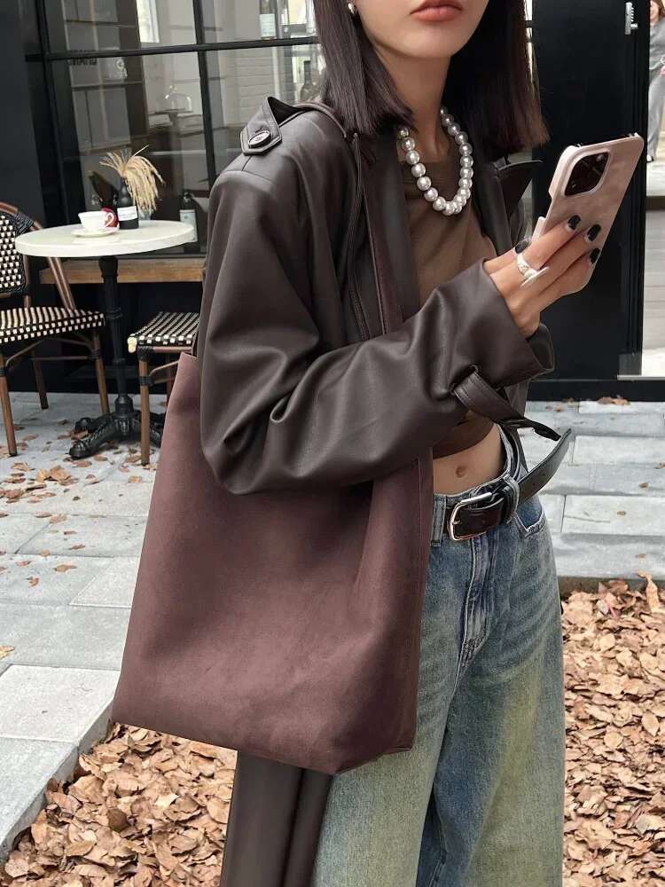 Winter Comfort And Warmth Color Simple Tote All-Match Matte Thick Suede Leather Women Handbag Armpit Shoulder Bag