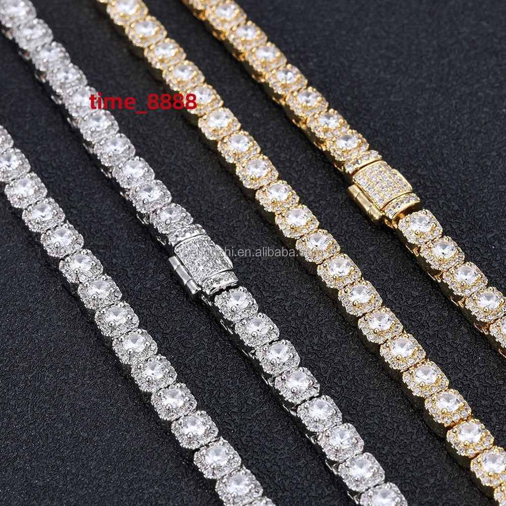 Iced out Hip Hop Moissanite Necklace 925 Silver Cubes with Laser Engraved Fashionable Genre Product