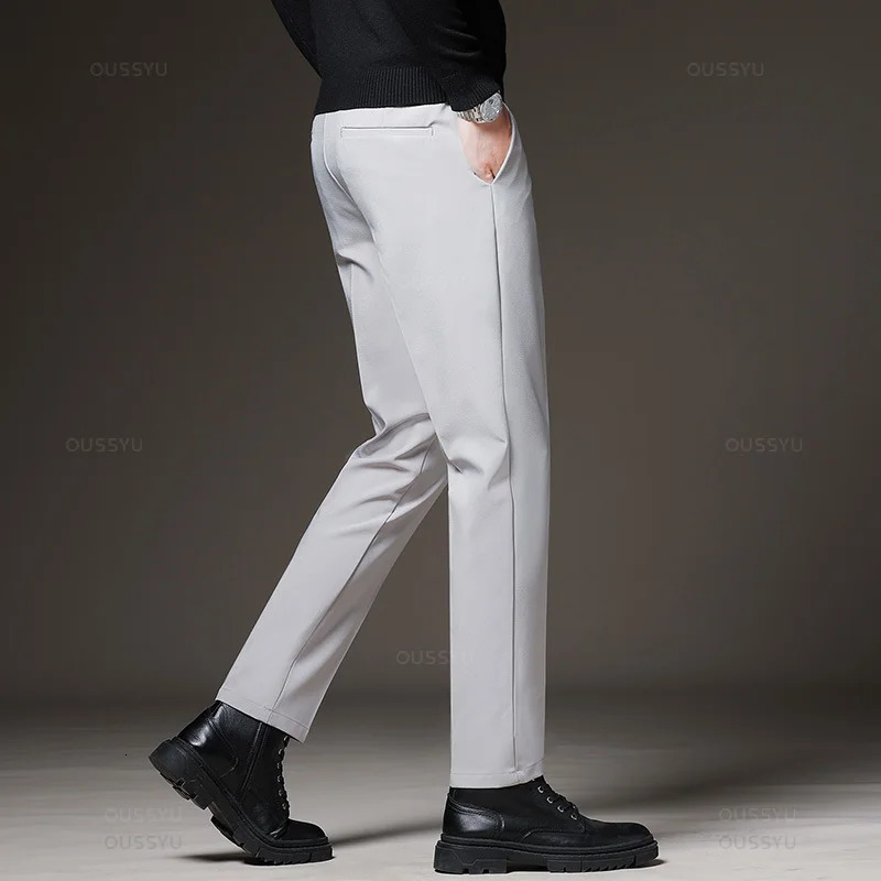 Autumn and Winter Mens Tight Business Pants Elastic Waist Black Grey Classic Korean Trouser Plus Size 2838 250326