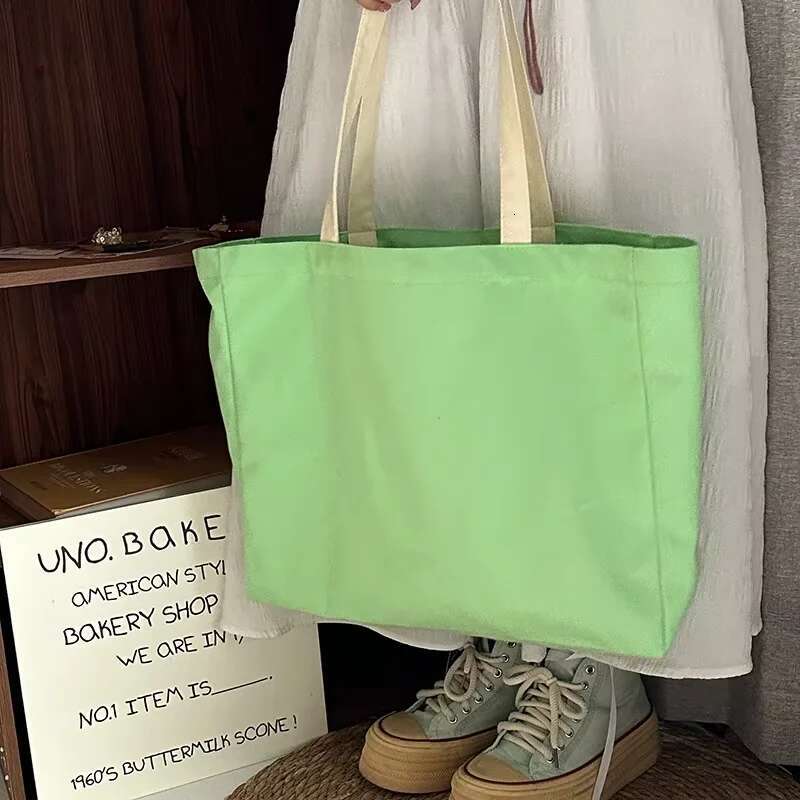 100Pcs/Alot Candy Colored Large Capacity Canvas Custom Wholesale Cloth Label Letter Cheap Weekend Shopping Bag With