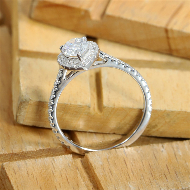 Jewelry 14K White Real Gold 0.7 Carat Pear Cut Lab Diamond Halo Ring Lab Grown Diamond Wedding Half Band Ring Womens Engagement Ring