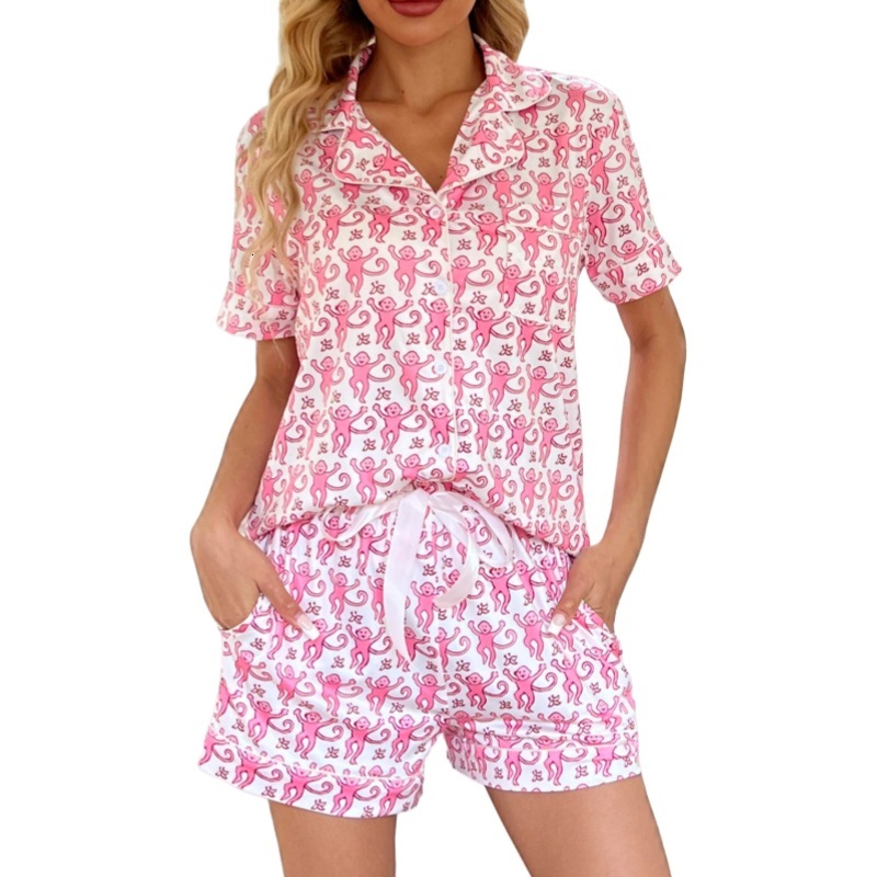 New standing thin short sleeved shorts set for women's home clothing