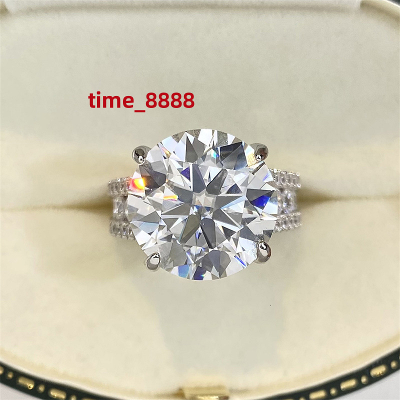 Luxury Full Moissanite Engagement Ring 10ct Round White Moissanite Women Ring 925 Sterling Silver Jewelry