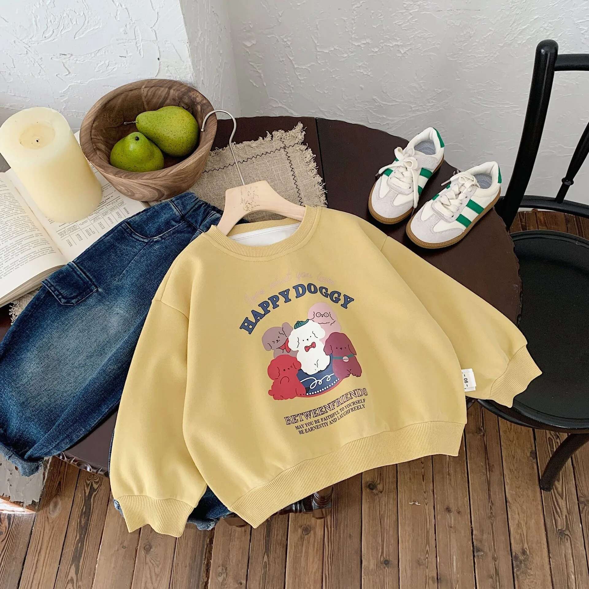 Ddmyshoesvip Autumn New Children Cartoon Print Long Sleeve Sweatshirt Cotton Boys Girls Casual Versatile Pullover Tops Kids Clothes