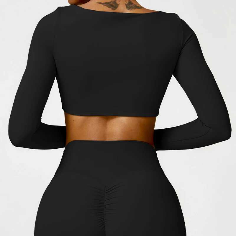 Heavy casual quick drying sportswear womens square neck gym top womens fitness sports top womens long sleeved yoga suit W250326