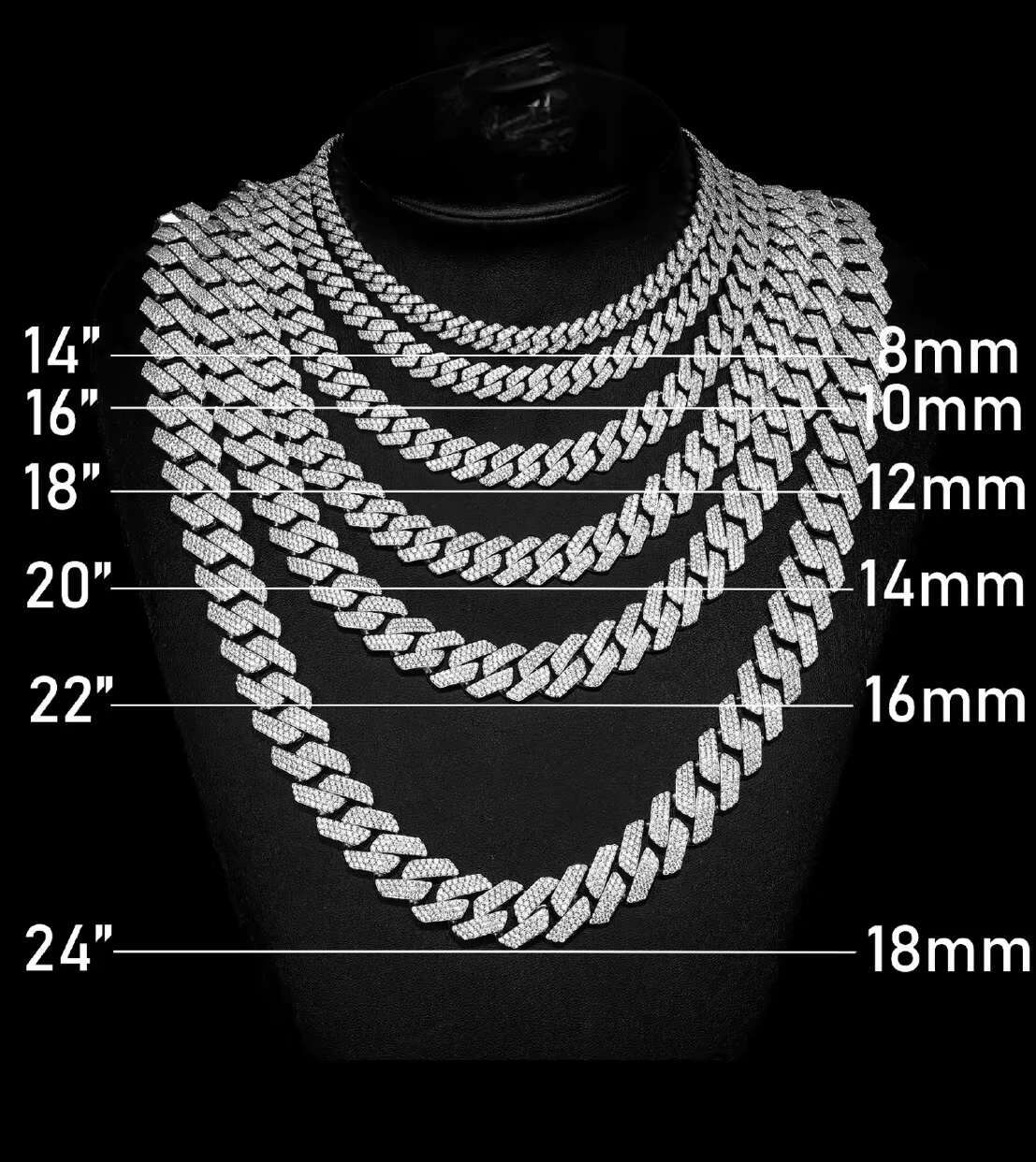 VVS Moissanite Cuban Link Chains 8-18mm Width 14-24 Inch Length Iced Hip Hop Jewelry Bracelet Pendants Charms