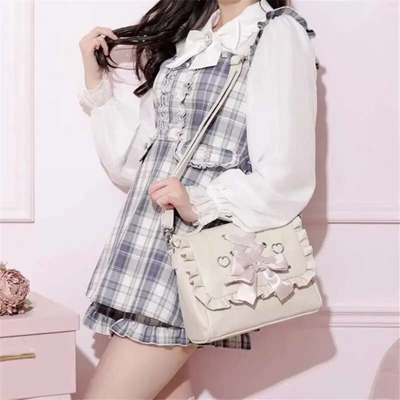 Xiuya Sweet Handbags For Women Pink Cute Elegant Puttee Shoulder Fashion Kawaii Japanese Lolita Bow Tie Designer Bag