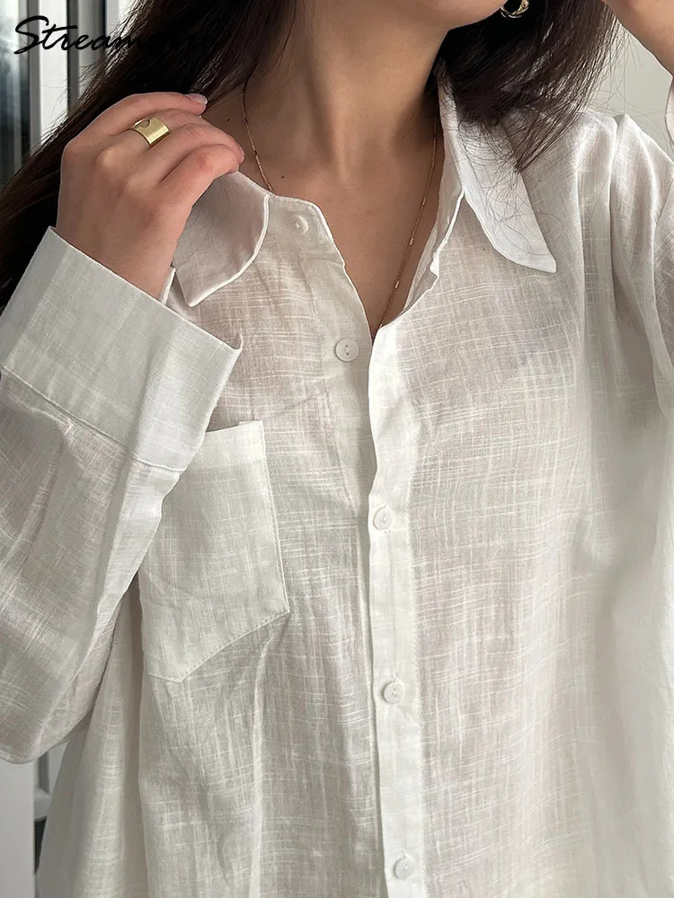Blue Oversize Women Cotton Linen Shirts And Blouses Long Sleeve Summer Basic White Office Women Shirts Loose Top For Woman Linen 250325