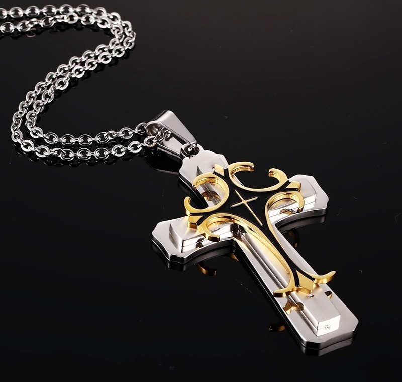 Rock Wolf Tide Trendy Jewelry Men's Cross Pendant Necklace Personalized Mixed Batch Bling Gemstone Rapper Necklaces Jewelry Wholesale Bijoux Coll