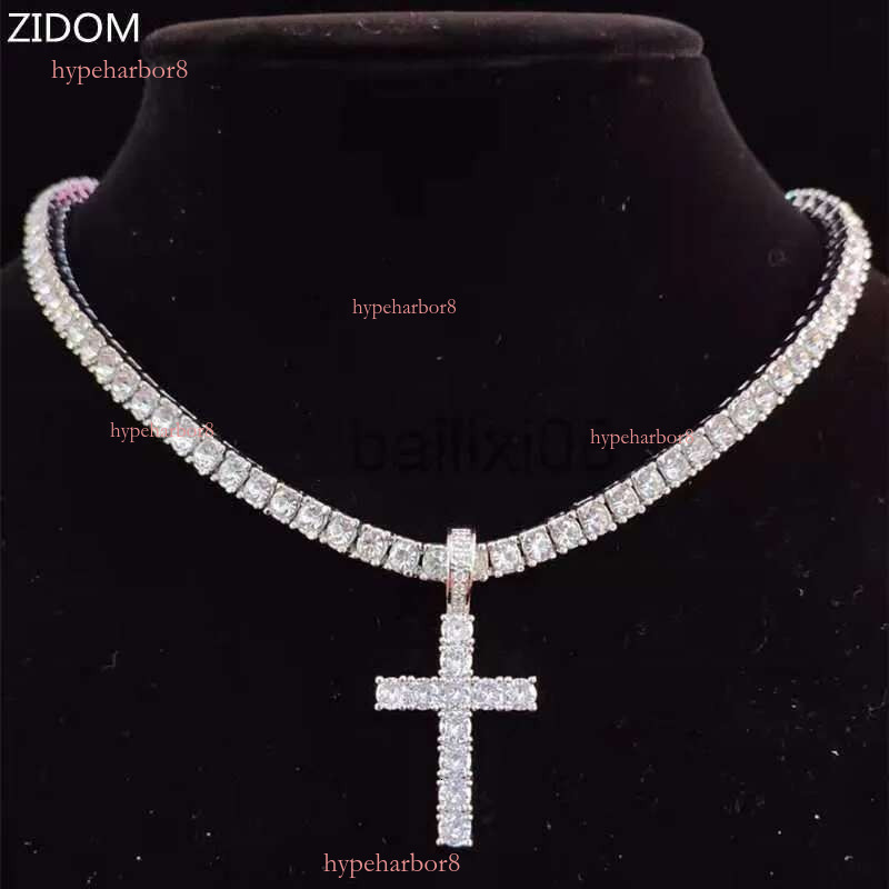 Necklaces Men Women Hip Hop Cross Pendant Neckle with 4mm Zircon Tennis Chain Iced out Bg Neckles HipHop Jewelry Fashion Gift J230620