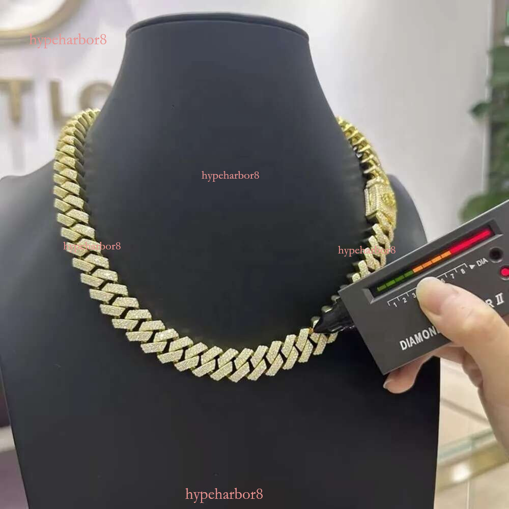 Necklace moissanite chain cuban k chainHip Hop Jewelry Custom VVS Lab Dia Mossinate Chain Men 14k Gold Vermeil