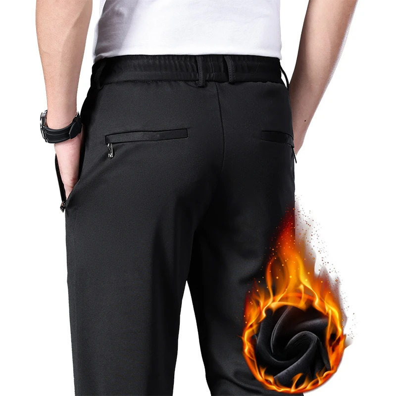 Large 10XL mens winter pants wool lining elastic waist Strtch Trouser thick warm straight workwear large size 250326