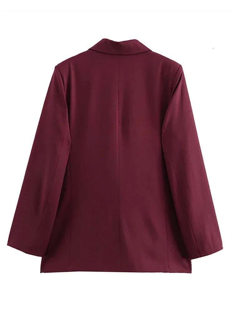 Vintage Lapel Women Blazer Fashion Double Breasted Fake Pockets Office Lady Suit Jacket Autumn Long Sleeve Female Coat