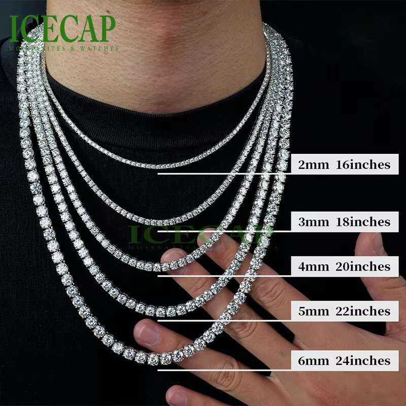 3mm 4mm 5mm Iced Out Vvs Moissanite Tennis Chain Necklace 925 Sterling Silver Hip Hop Moissanite Jewelry
