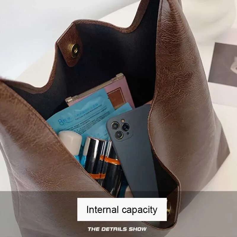 Lightweight PU Soft Leather Tote Large Capacity Women Big Shoulder Underarm Bag Hasp Closure Casual Style Commuting Bags