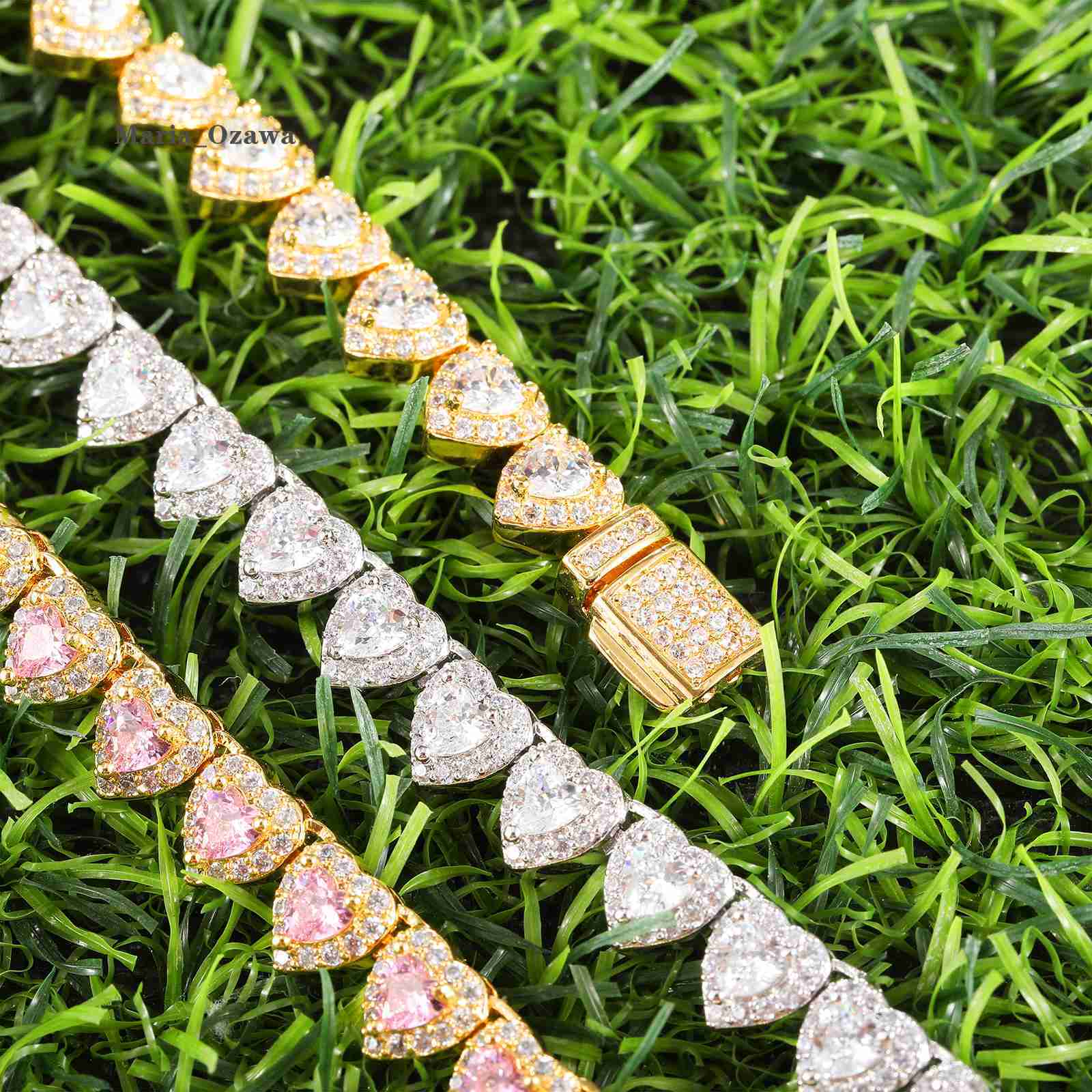 7mm Heart Cut Diamond Tennis Chain Iced Out Necklace Bracelet Set Rose Gold Plated Women Luxury Jewelry Set