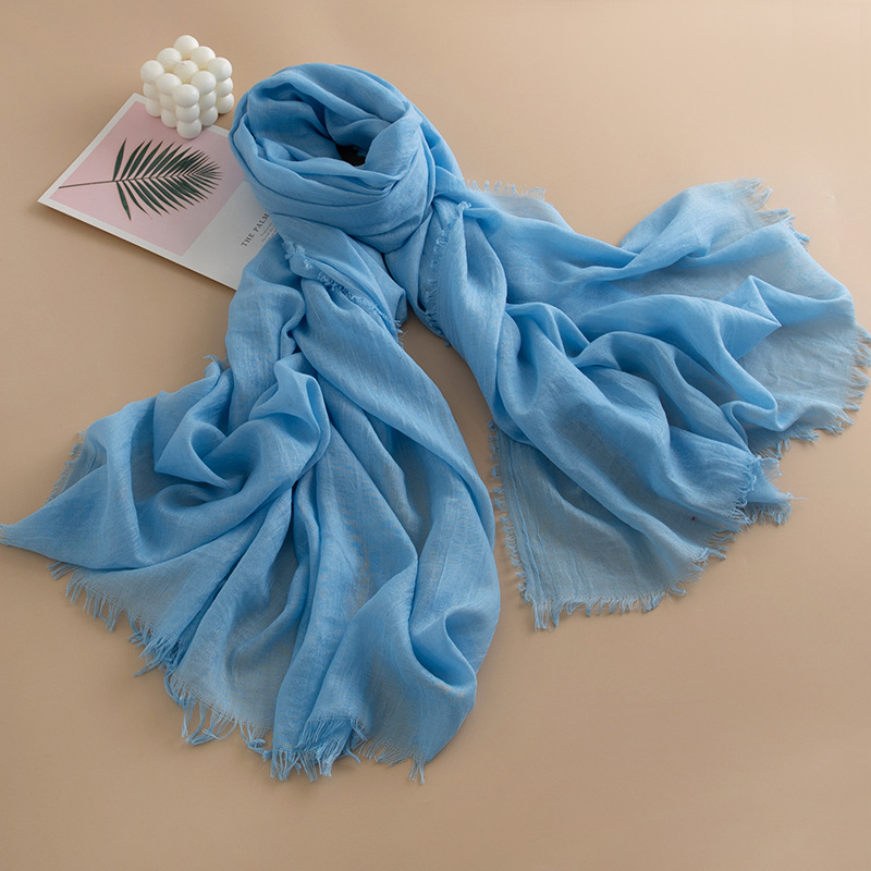 K980 2024 Spring and Summer New Beach Shawl Solid Color Thin Scarf Travel Sunshade Korean Style Atmosphere Long Scarf Silk Scarf